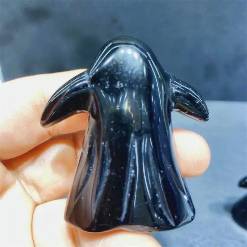 5CM Natural Black Obsidian Halloween Ghost Carving Obsidian Mineral Goddess Statue Crystal Figurines Decor Crafts For Gifts