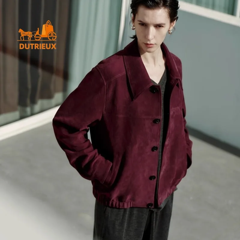 2025 Winter-Damen-Lederjacke mit Revers-Silhouette, 100 % echtes Schaffell, exquisiter, intellektueller und sanfter Echtledermantel