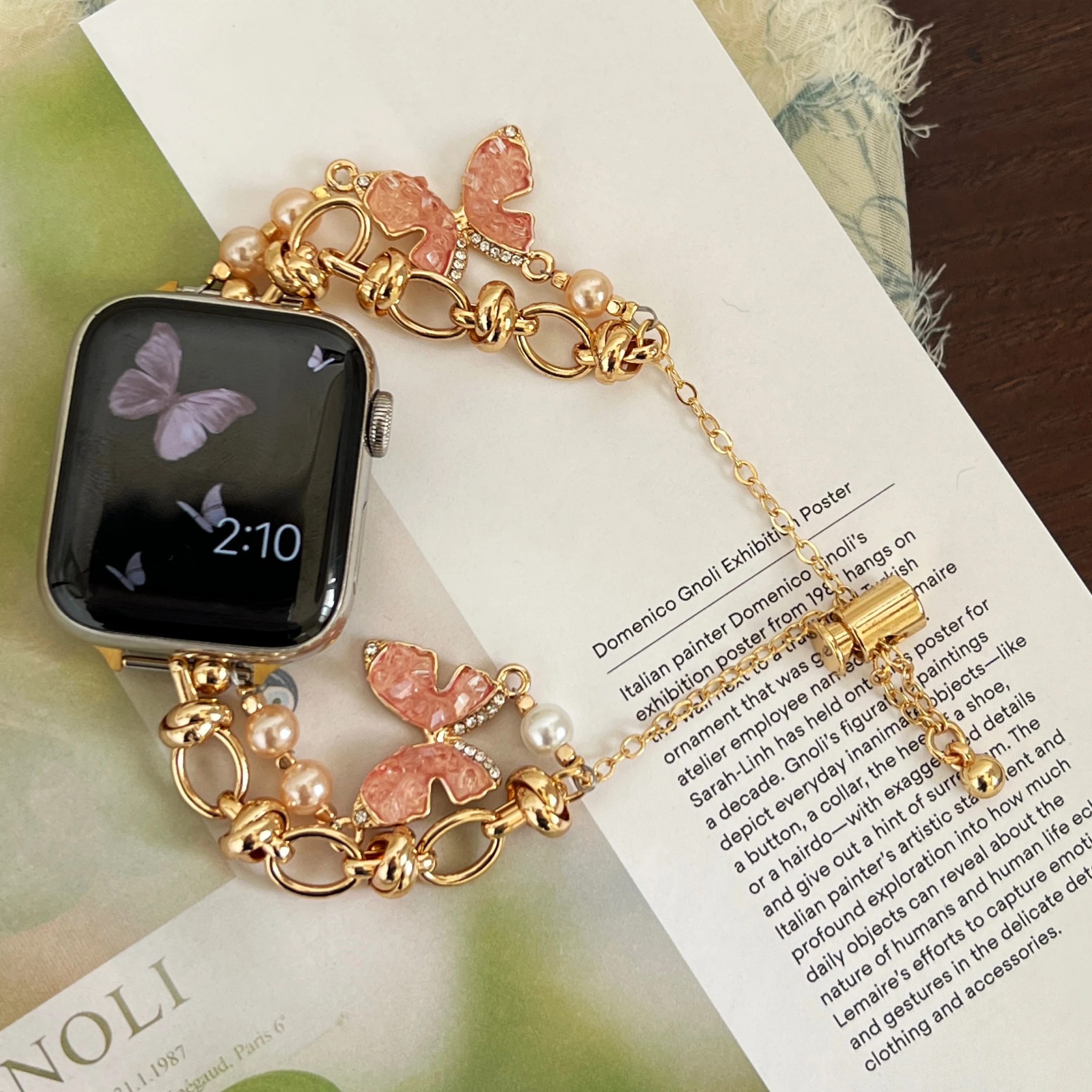 

Floral pearl bracelet for Apple watch models, gorgeous diamond set for iWatch Series 9 8765432 strap