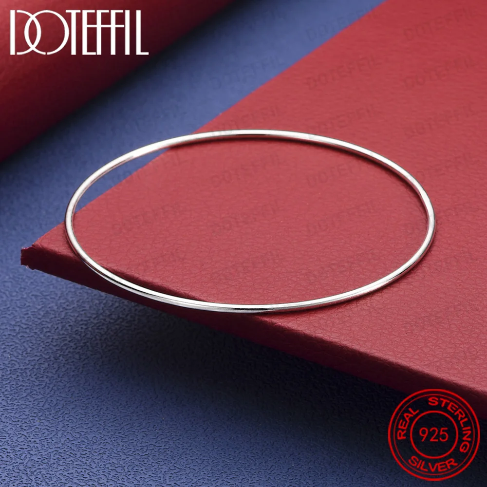 

925 Sterling Silver 1.5mm Wire Smooth Bangle for Women Wedding Party Jewelry Accessories