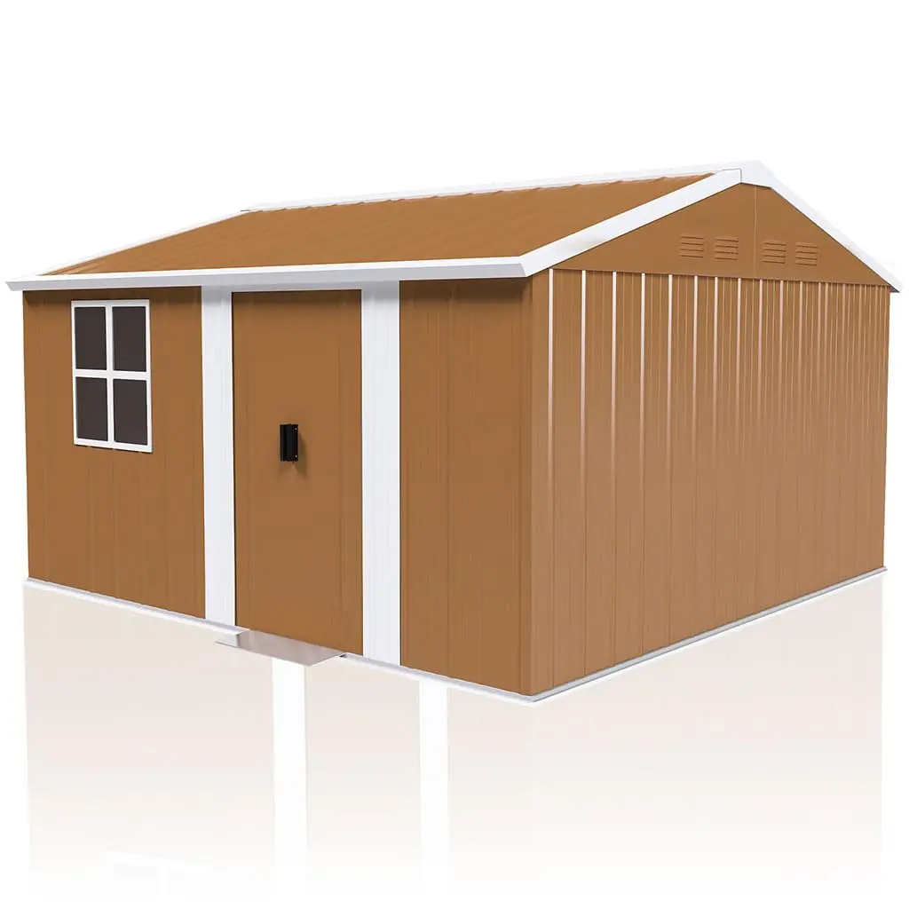 12x10 FT Metal Storage Shed with Lockable Doors, Sloped Roof & Ventilation, Rust-Resistant Tool Shed for Patio, Customized
