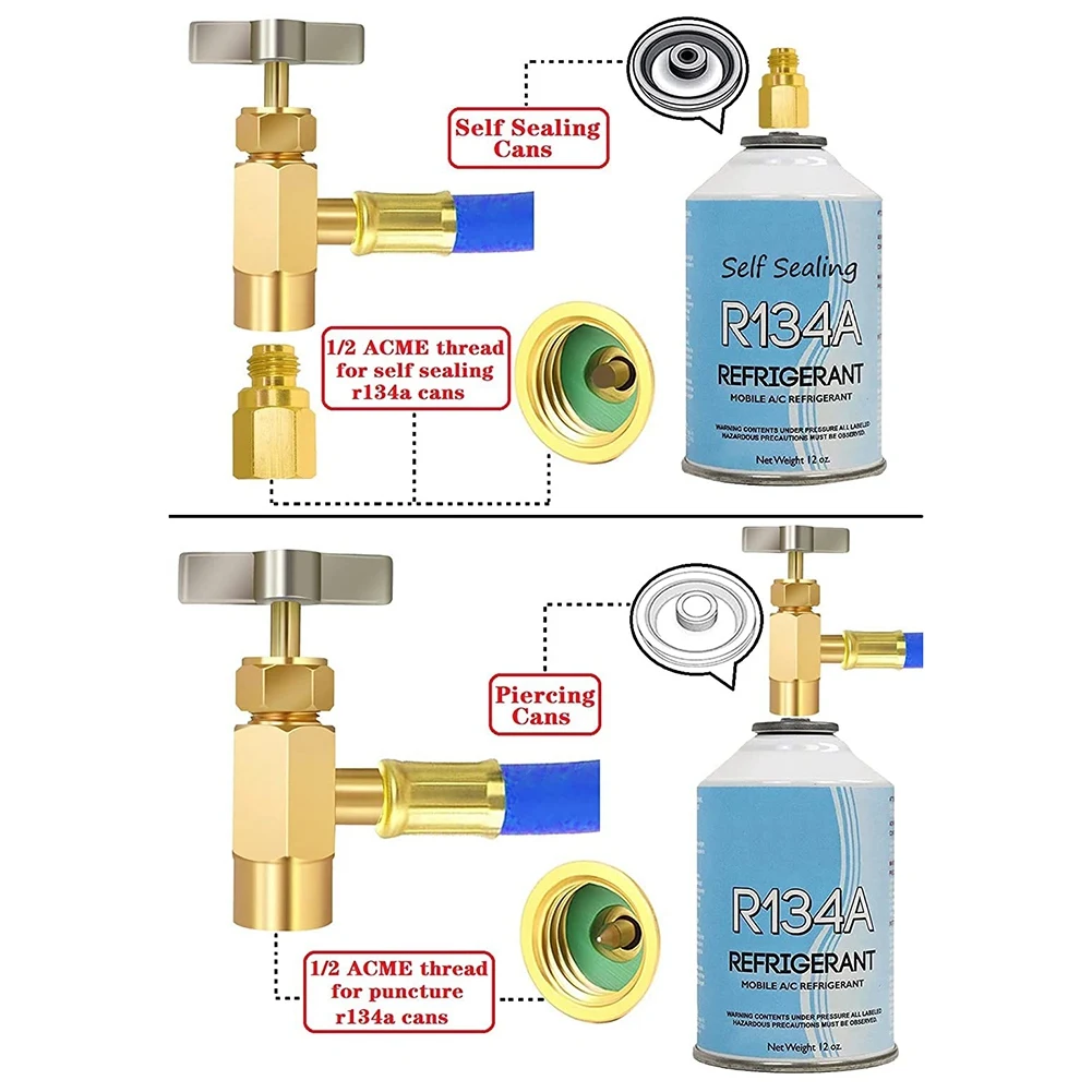 A28F-Refrigerator Freon Recharge Hose With Gauge Kit R134A R12 R22,With BPV31 Piercing Tap Valve,For A/C Refrigerant System