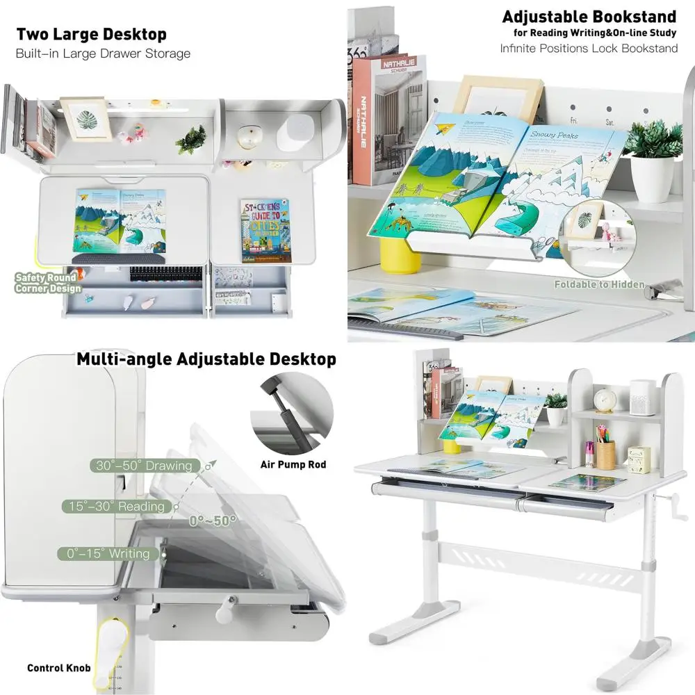 

Эргономичный регулируемый детский стол, 47 дюймов в ширину, с надстройкой и ящиками, многофункциональный учебный стол для дома или школы, подходит для мальчиков