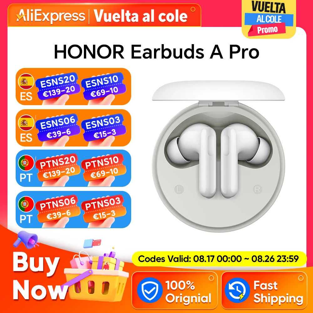 HONOR Earbuds A Pro, Controlador Grande de 12.4 mm, Cancelación Activa de Ruido de 49 dB, 42 Horas de Duración de la Batería, Bluetooth 5.3, IP54