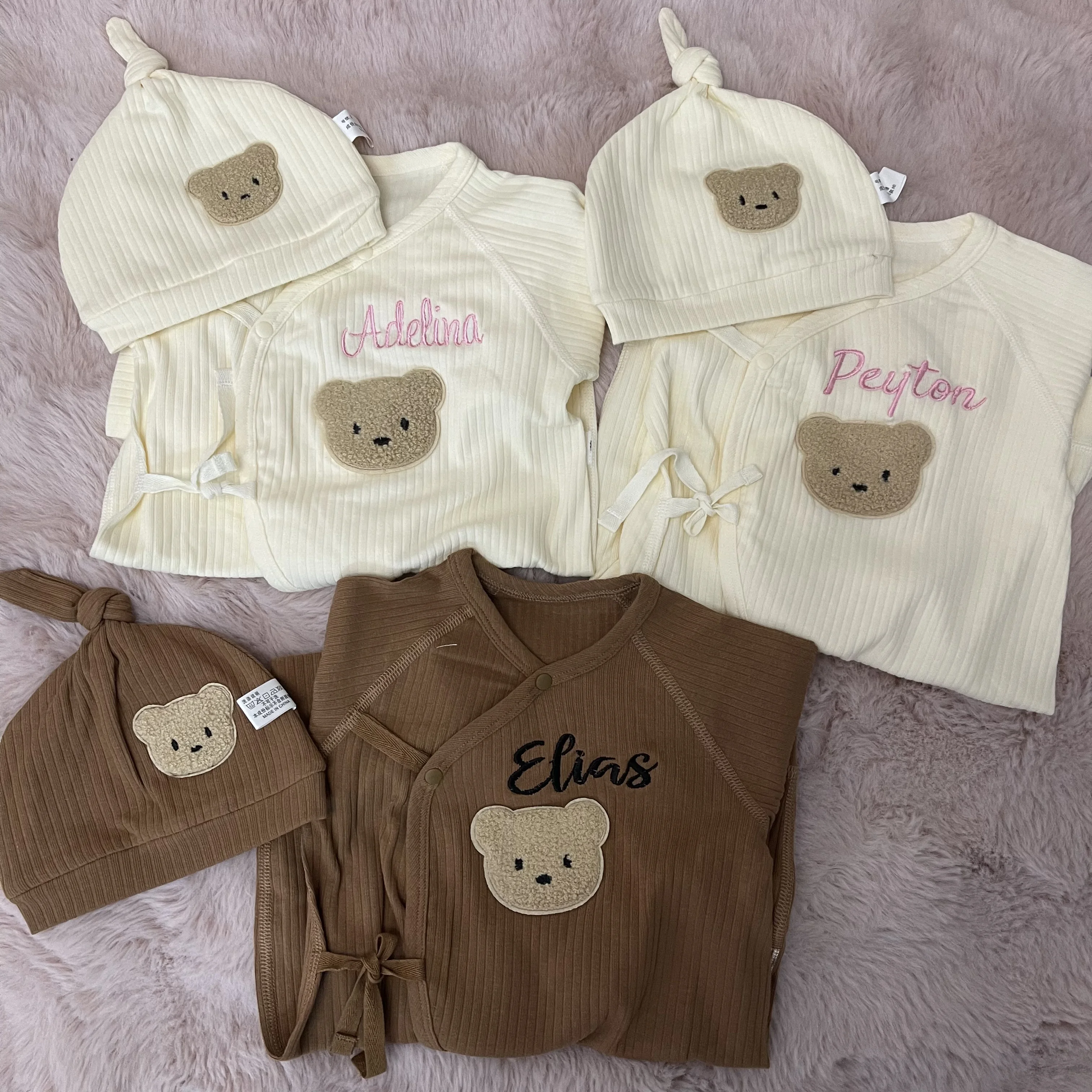 

Custom Clothing For Boys And Girls Soft Long Sleeved Jumpsuits With Custom Names Embroidered Teddy Bear Newborn Bottomed Pajamas