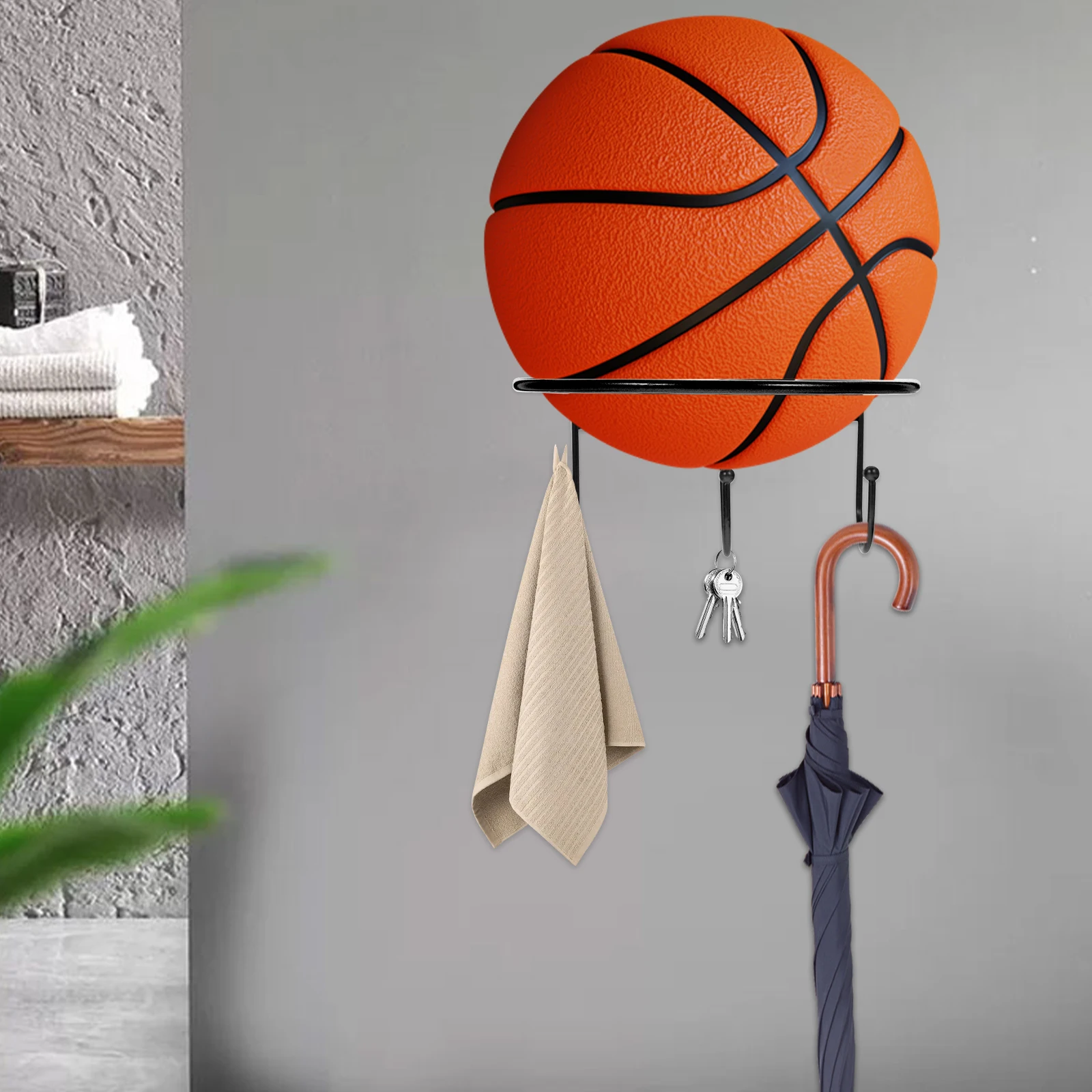 

2pcs WallMounted BasketballRack FootballStand IronStorage Shelf MultifunctionalBallDisplay HomeFitness EquipmentHolder