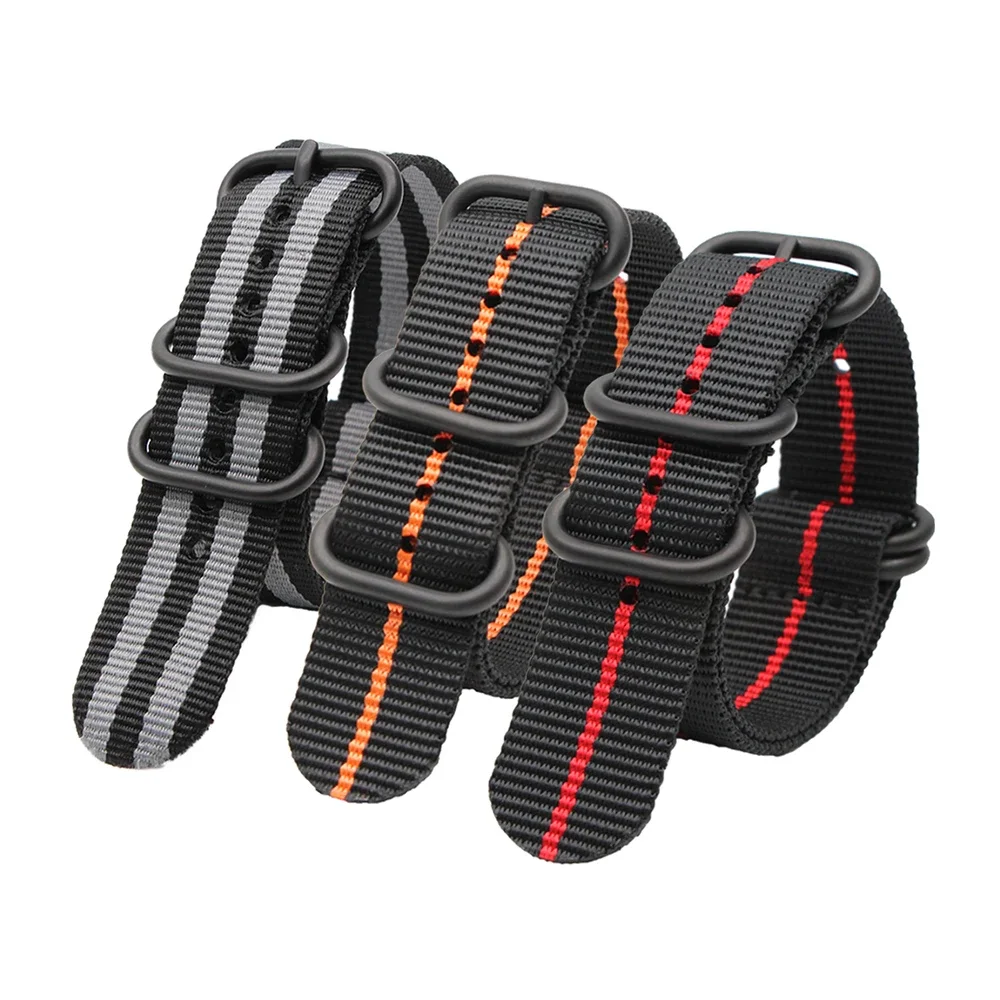 

Striped Multicolor Replacement Belts Military Sport Men's Watch Band 18MM 20MM 22MM 24MM Premium Nylon Strap Black Ring Buckle