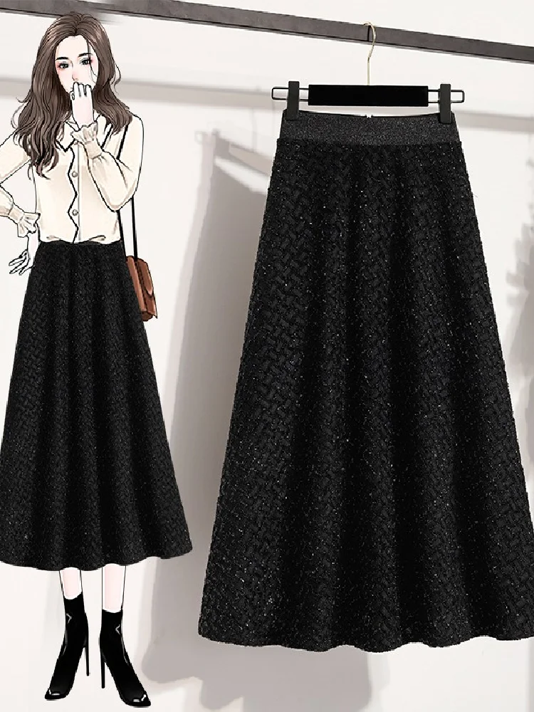 

Plus Size plus Size Women's High Waist A-Line Long Skirt Casual Versatile Glitter Wool Blend f Body Skirt for Full Figured La...