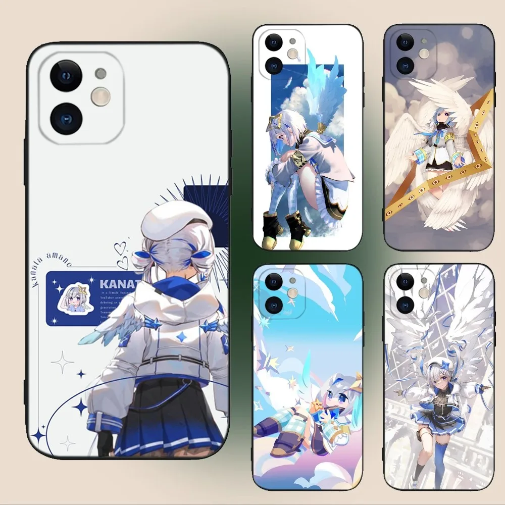 Amane Kanata Hololive Phone Case For iPhone 15,14,13,12,11,Plus,Pro Max,XS,X,XR,SE,Mini,8,7 Soft Silicone Black Cover