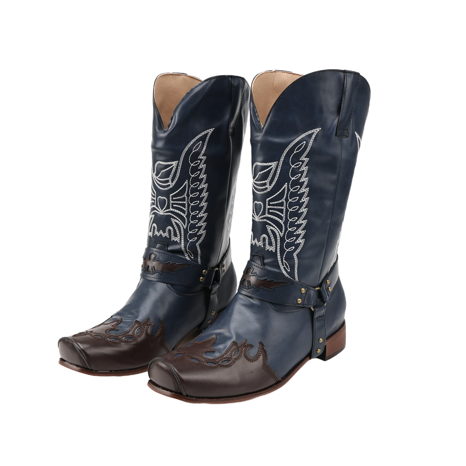 Männer Schnalle Breite Kalb Cowboy Stiefel Leder Herbst Winter Mid-kalb Retro Schuhe Brithsh Stiefel für Männer Zapatos de Hombre