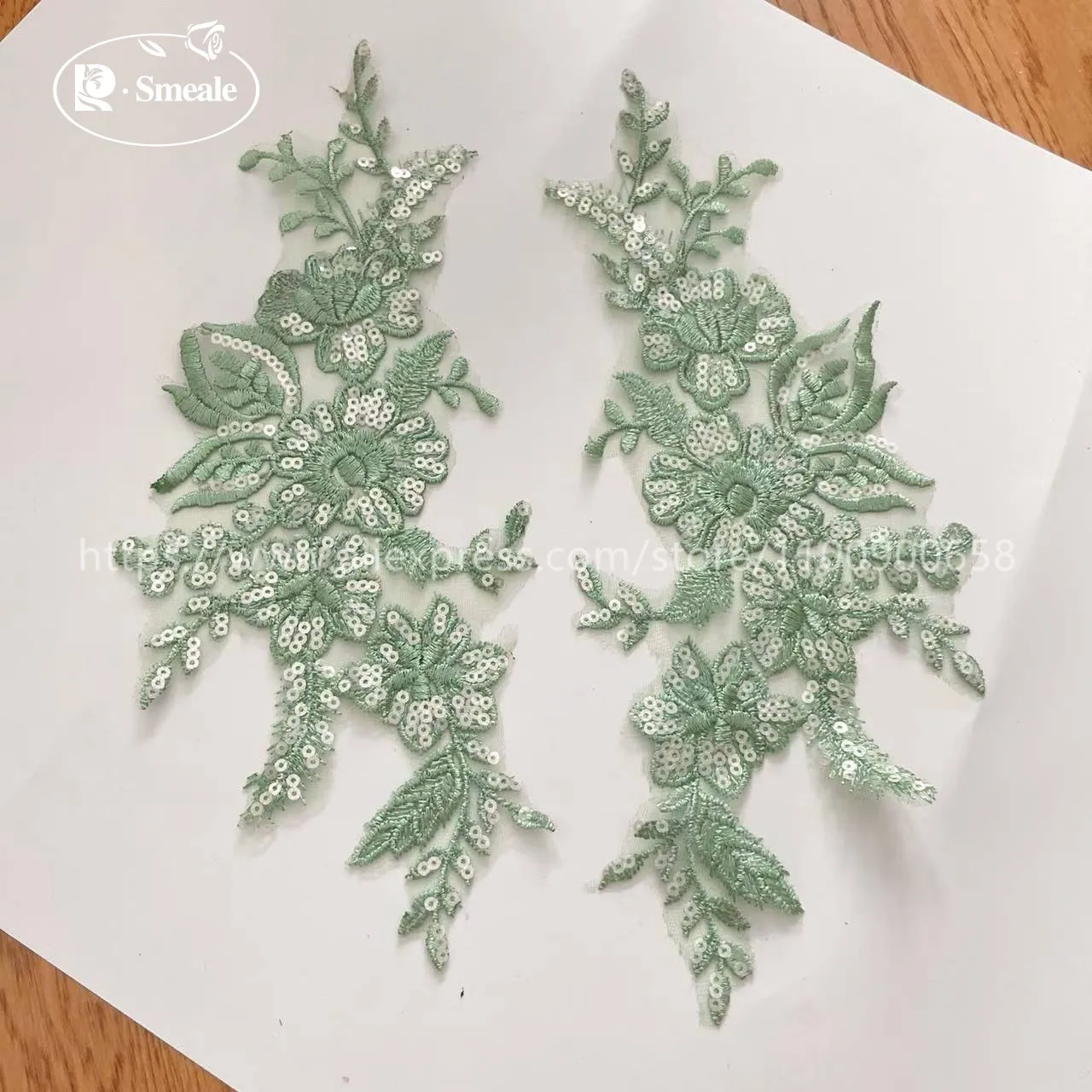 10 Stück = 5 Paare. 30*14 cm. Hochzeitskleid, Hochzeitsschuhe, Kopfschmuck, DIY-Nähzubehör. Glänzende Pailletten, verspiegelte Blumen – Detail 8