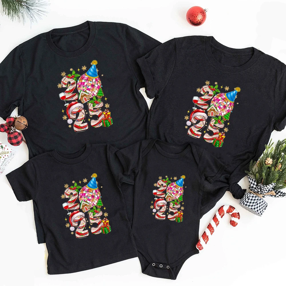 Happy New Year 2025 Family Matching Outfits Xmas Mommy Daddy and Me Outfits Family Christmas T-Shirt Holiday Clothes