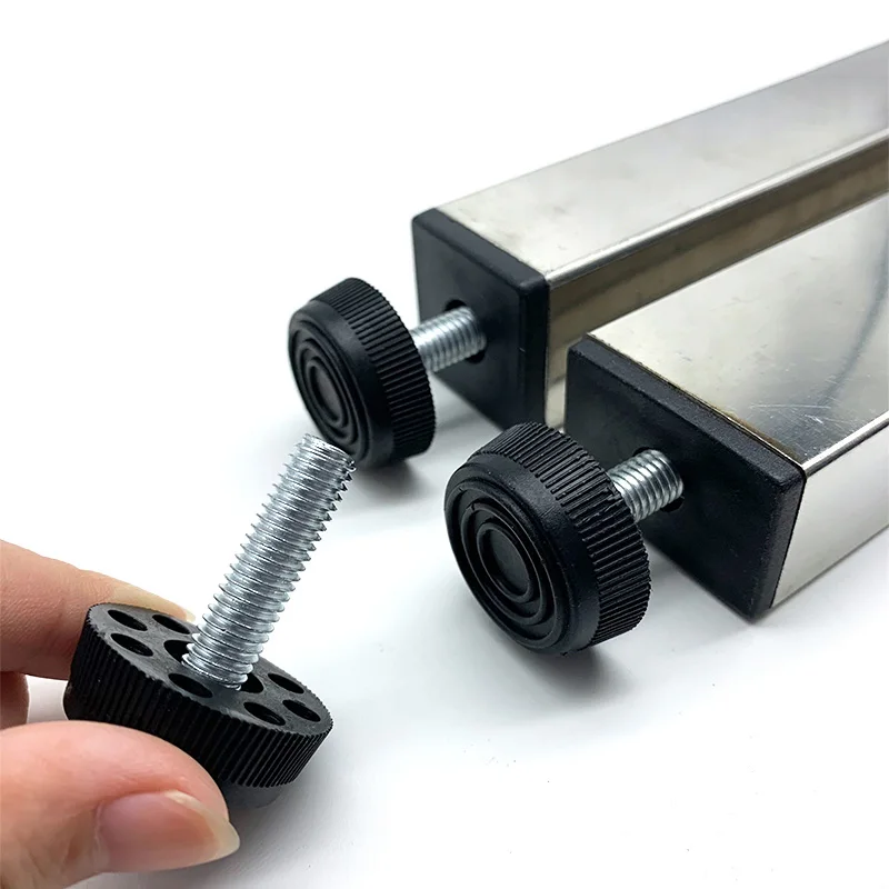 1/4/10pcs M6 M8 Black Square Plastic Pipe Plugs Adjustable Screw Foot Pad Furniture Leg End Caps 10 15 16 19 20 25 30 38 40 50mm