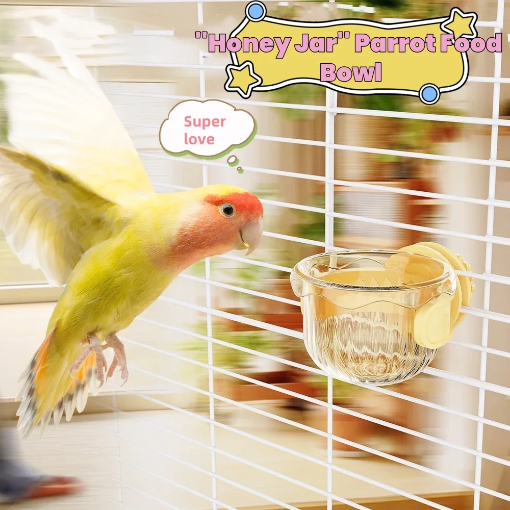 Transparent Birds Hanging Cage Bowl Pet Birds Dish Cup Anti-turnover Fixed Feeding Food Drinking Feeder For Parakeet Feeders