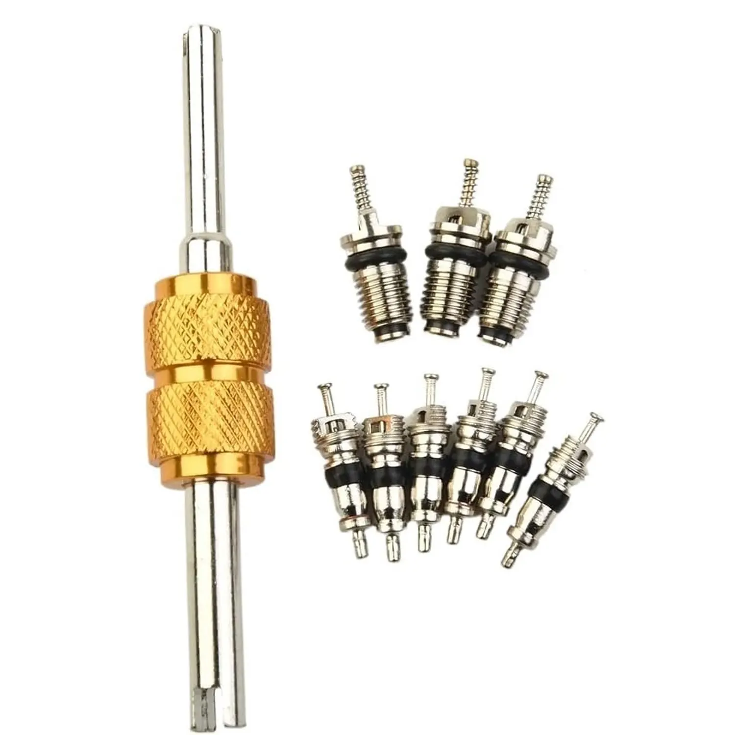 R134a AC Valve Core Kit, 9Pcs Small Large Automotive A/C Valve Cores + Remover Tool, Car Air Conditioning Repair Service Set