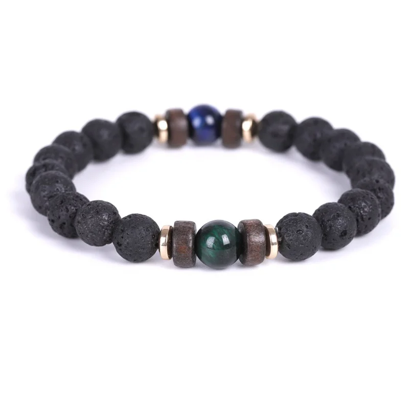 

10pcs 8mm Green Blue Tiger Eye Stone Volcanic Lava Stone Beads Essential Oil Diffuser Bracelets Men Women Wood Spacer Jewelry