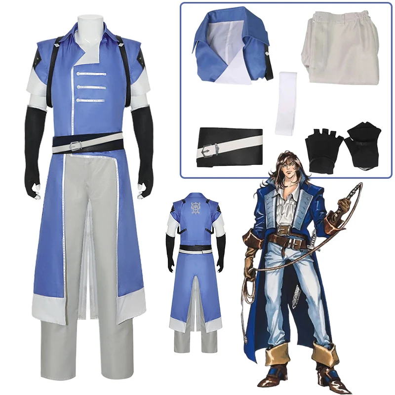 

Richter Belmont Cosplay Costume Game Castlevania Top Pants Set Male Clothing Outfits Fantasy Halloween Carnival Party Costume