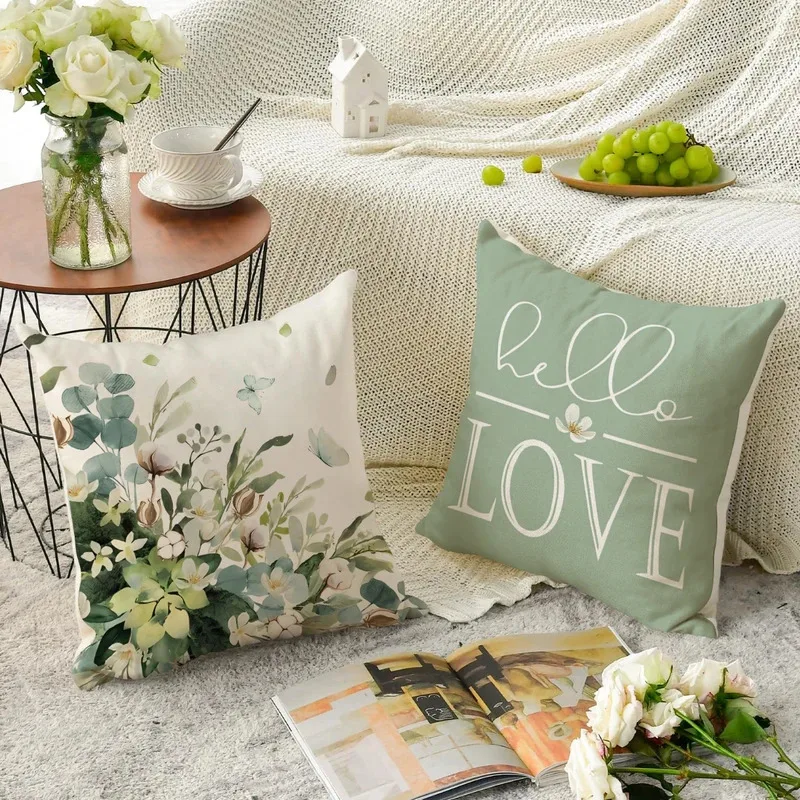VIKAMA Rustikaler Blumen-Kissenbezug Frühling Sommer Dekorativer Kissenbezug für Wohnzimmer Sofa Schlafzimmer