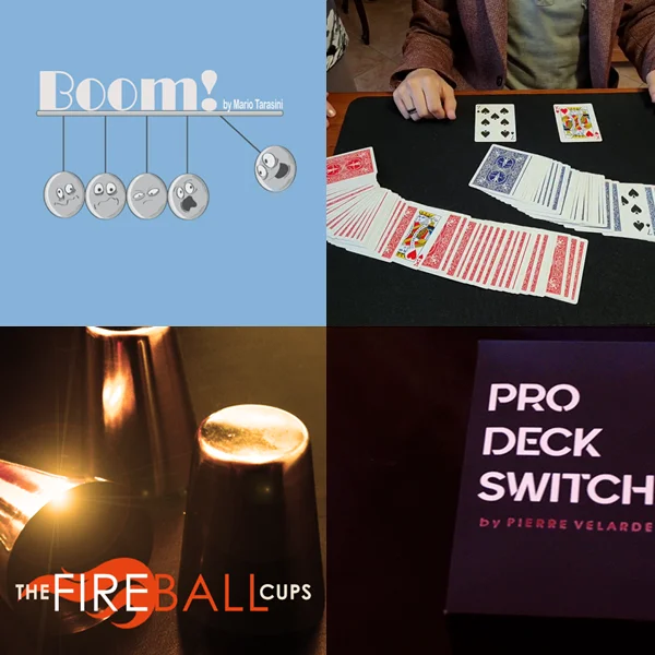 

Boom от Марио тарасини, Disegual от Иосифа Б, Fireballs от Гари Джонс, Pro Deck Switch от Пьера веларда, волшебные трюки