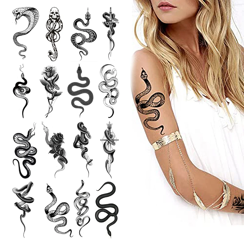 1pc réaliste serpent tatouages temporaires avant-bras bras Sexy 3D Tribal Cobra Mamba Viper Serpent tatouage temporaire faux tatouages autocollant