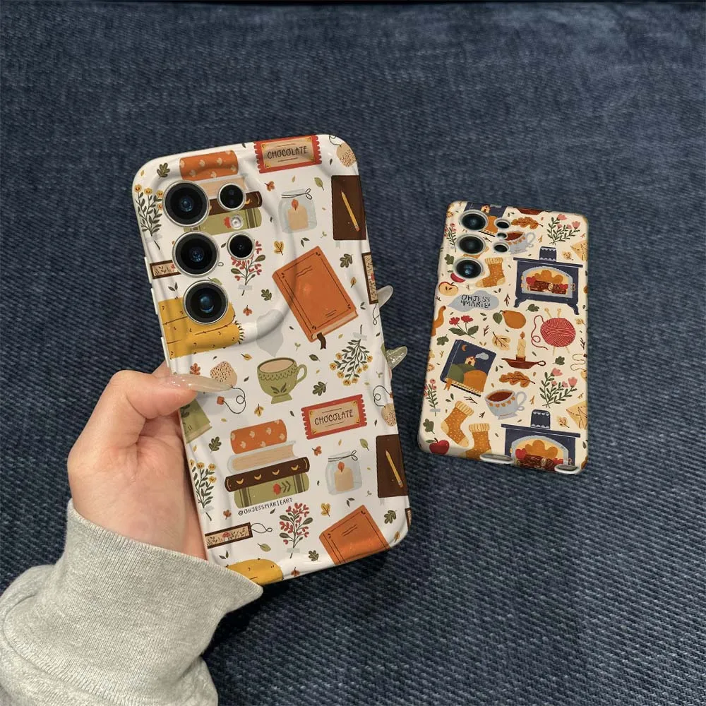 

Cartoon Autumn Home Pattern Phone Case For Samsung Galaxy S21 S23 S24 S25 FE Lite Plus Ultra 5G Wave Oil Film
