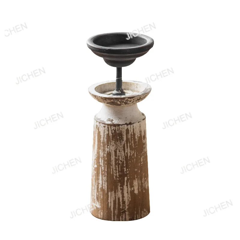 

Wooden retro candlestick wholesale Wooden size dining table atmosphere ornament Photography shooting props