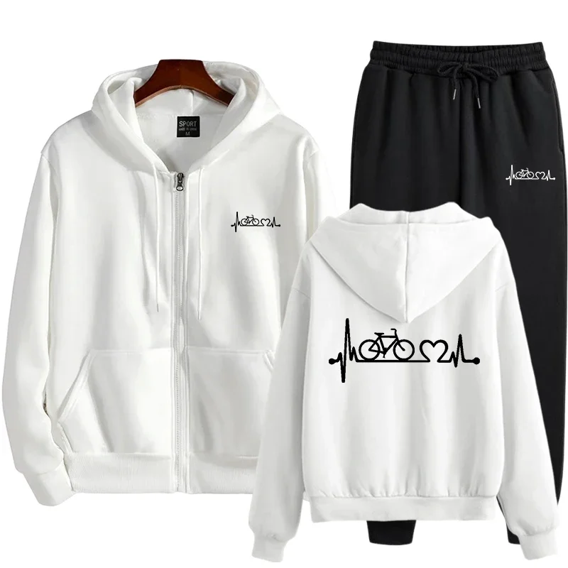 Quality Women's Tracksuit Print Casual Zip Hooded Sweatshirts Coat Daily Sports Jogging Clothing Autumn Winter Single Tops Pants