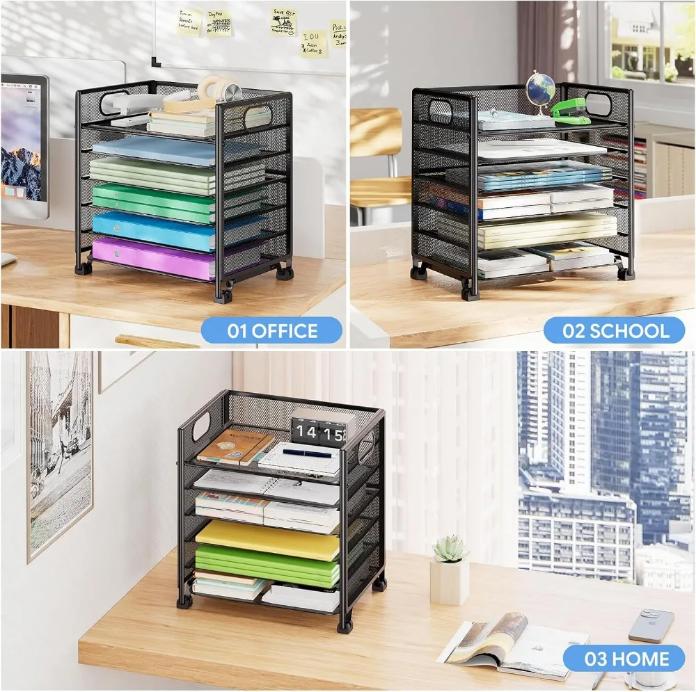 6-Tier Metal Mesh Letter Tray Organizer, Large Capacity, Non-Slip, Tool-Free Assembly, Black for Office - view 4