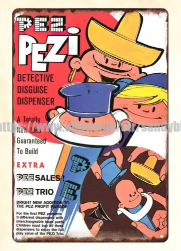 detective PEZ dispenser childhood candy snack metal tin sign design interior