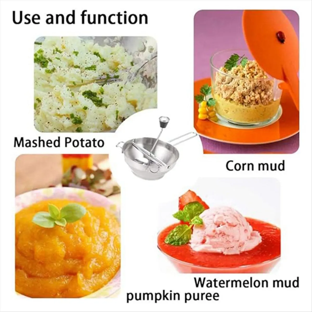 (AIMA) Puree Maker,Potato Masher,Steel Vegetable Fruits Grinder Tool,Pressing Mashing for Pumpkin,Food Mill view 2