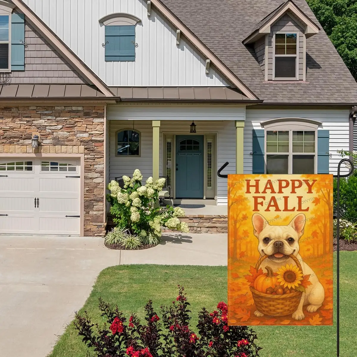 Fall Dogs Garden Flag 12x18 Vertical Double Sided Autumn Leaves French Bulldog House Flag Thanksgiving Holiday Outside Decor aaz
