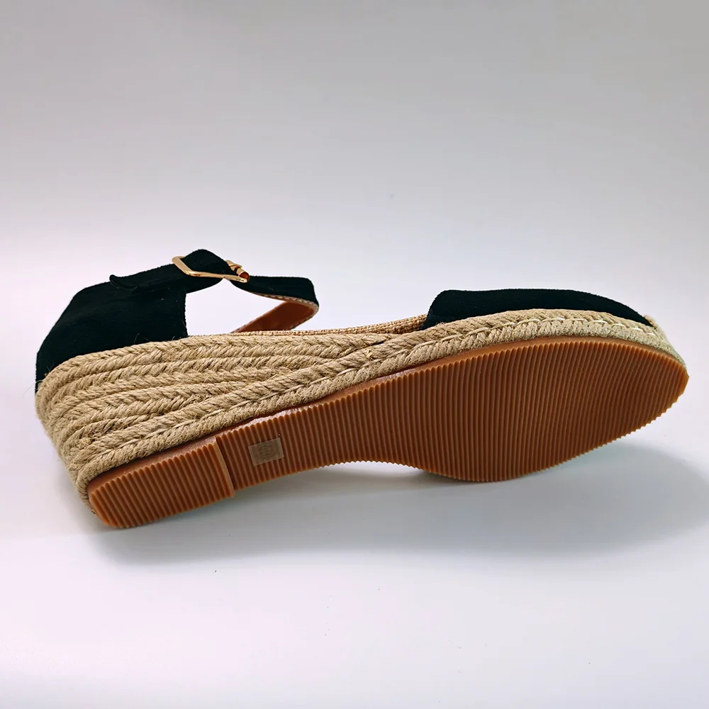 Women's Wedge Espadrille Sandals Platform Wedges Elegant Ladies Summer Casual Wear Black Heels 5.5cm Plus Size 42 D917 - view 5