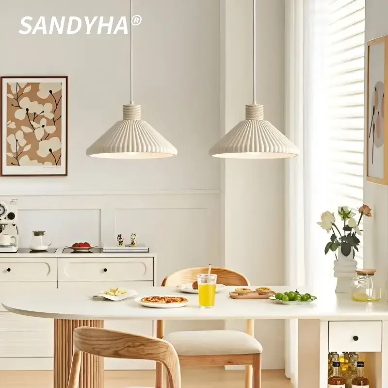 

SANDYHA Nordic Pendant Lights Simple Designer Pleated Hanging Chandelier Living Room Bedroom Bedside Lamp Dining Table Lighting