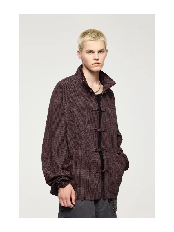 

LEBT New Chinese Sle Plaid Jaet Autumn Winter Trend Brand New National Sle Stand Collar Button Outwear