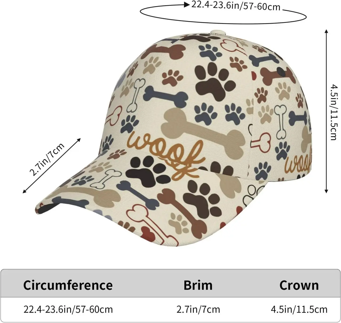 Dog Paw Prints Bones Baseball Cap Men Women Classic Adjustable for Running Workout and Outdoor All Season Hat