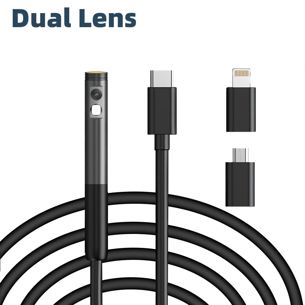 

KERUI 2-мегапиксельная эндоскопическая камера с двумя объективами, Wi-Fi, 7,9 мм, мини-камера, водонепроницаемая, бороскоп для осмотра трубопровода с жестким проводом для типа C IOS