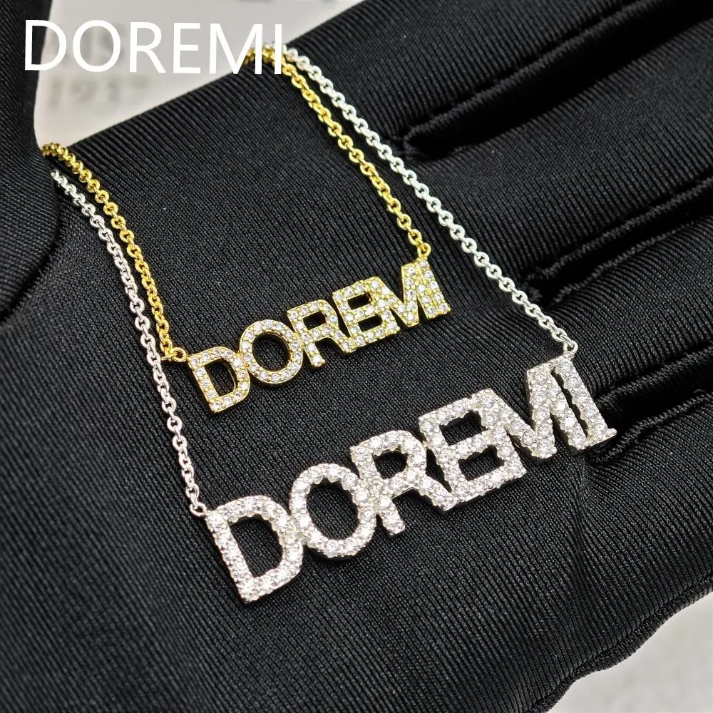 DOREMI 6mm/9mm Letters Name Crystal Necklace Initial Name Necklaces Personalized Dainty Custom Necklace Nameplate Chains