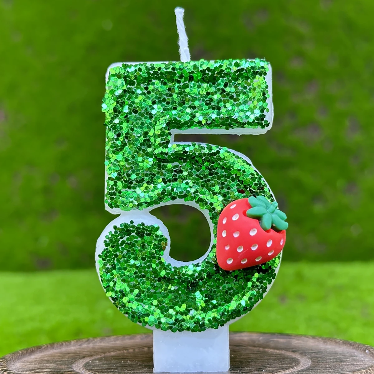 Glitter Green Number 0-9 Candles 3D Strawberry Digital Candles Cake Topper Decorating Birthday Party Anniversary DIY Decoration