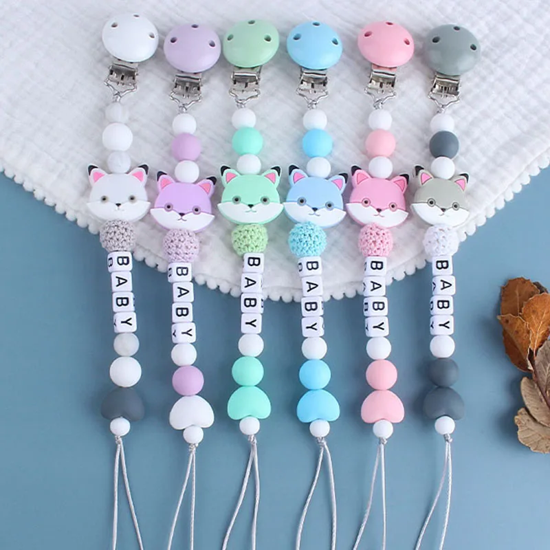 Cartoon Baby Pacifier Clips Personalized Name Custom Silicone Teether Toys Infant Nipples Holder Clip Chain Baby Accessories New