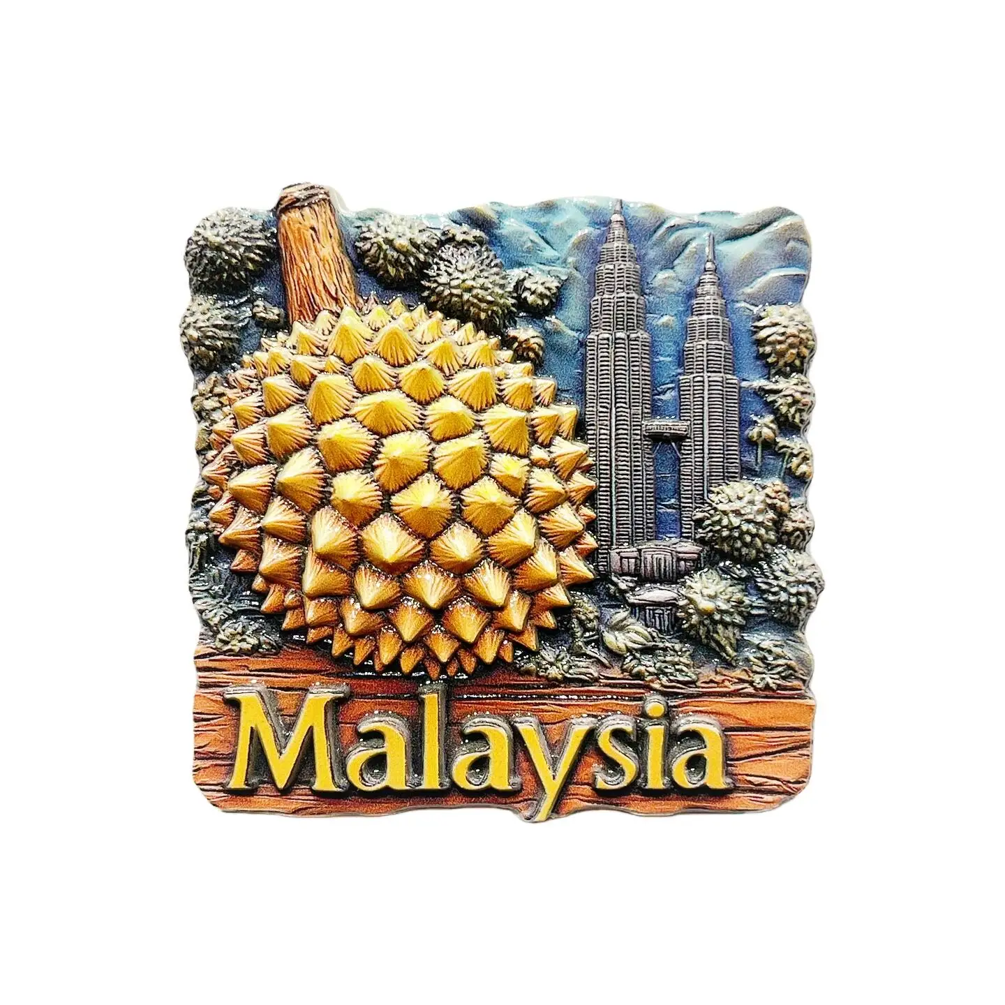 Malaysian Creative 3D Embossed Durian Twin Towers Tourist Souvenir Home Decoration Magnet Refrigerator Sticker