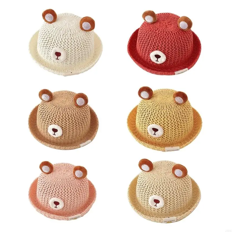 29EE Baby Summer Sun Hats Beach Sun Visors Straw Hat with Bear Ear Decorations