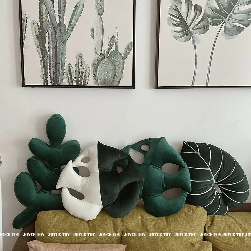 Nordic Ins Style Sofa Pillow Living Room Turtle Back Decoration Philodendron Bedroom Bedside Green Leaf Plant Cushion