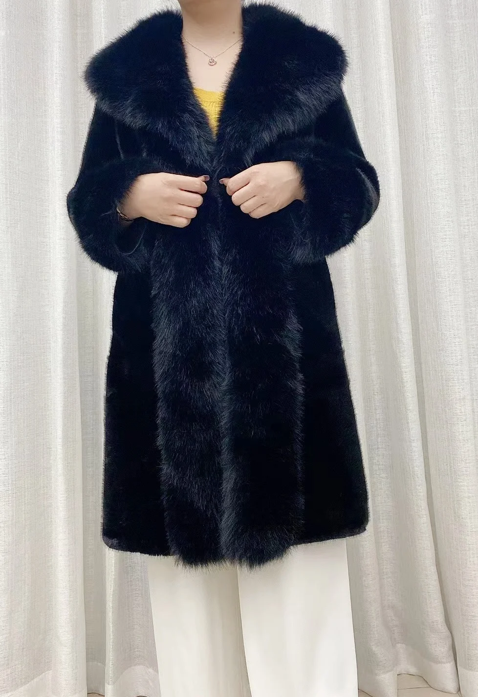 Faux fur coat jacket mid-length faux fox fur placket collar ladies coat coat loose warm 24 autumn winter new