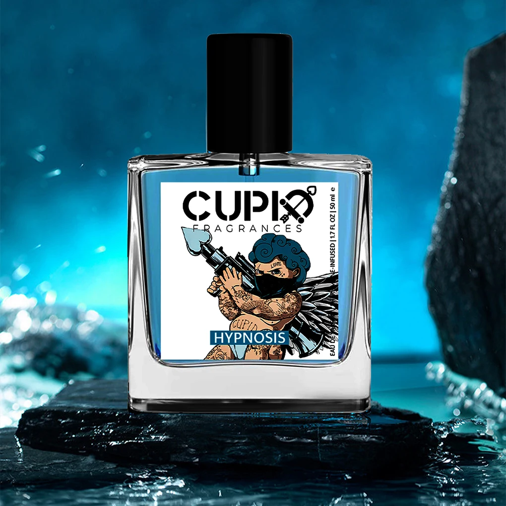 Cupid 50ml garrafa de vidro azul masculino 2 em 1 colônia perfume luxuoso vem com dois perfumes portáteis feromônios perfumes para homem