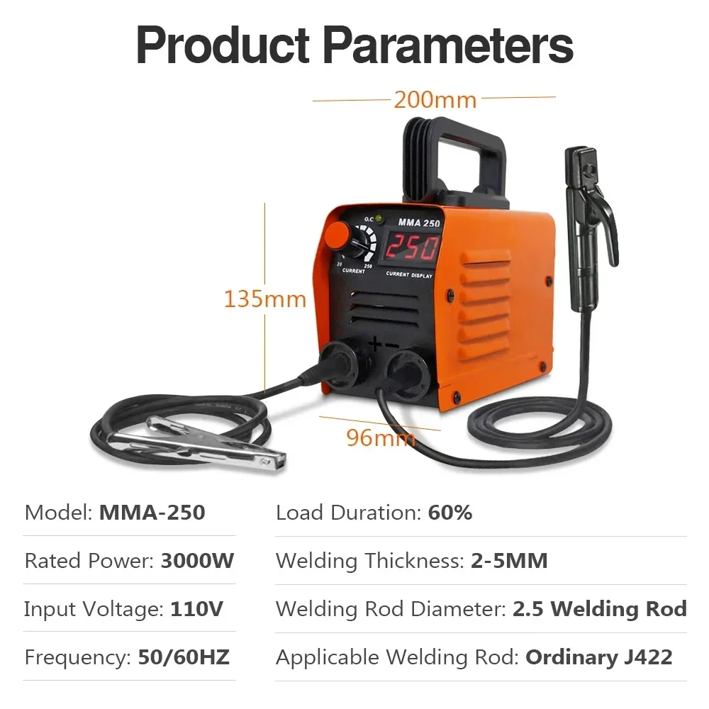 RR Portable ZX7 250A MMA Arc Welder Inverter Welding Machine 110V 220V Mini Iron Electric Welding Equipment Car Repairing Tools