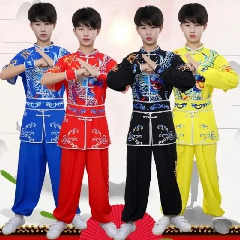 

Chinese Children Traditional Tai Chi Wushu Kung Fu Martial Arts Set Vintage Performance Suit Dragon Print Kung Fu Suit