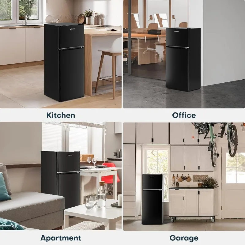 4.0 قدم مكعب. ثلاجة صغيرة مع فريزر، أساسيات النوم، ثلاجة صغيرة بباب مزدوج للمكتب وغرفة النوم، ترموستات قابل للتعديل