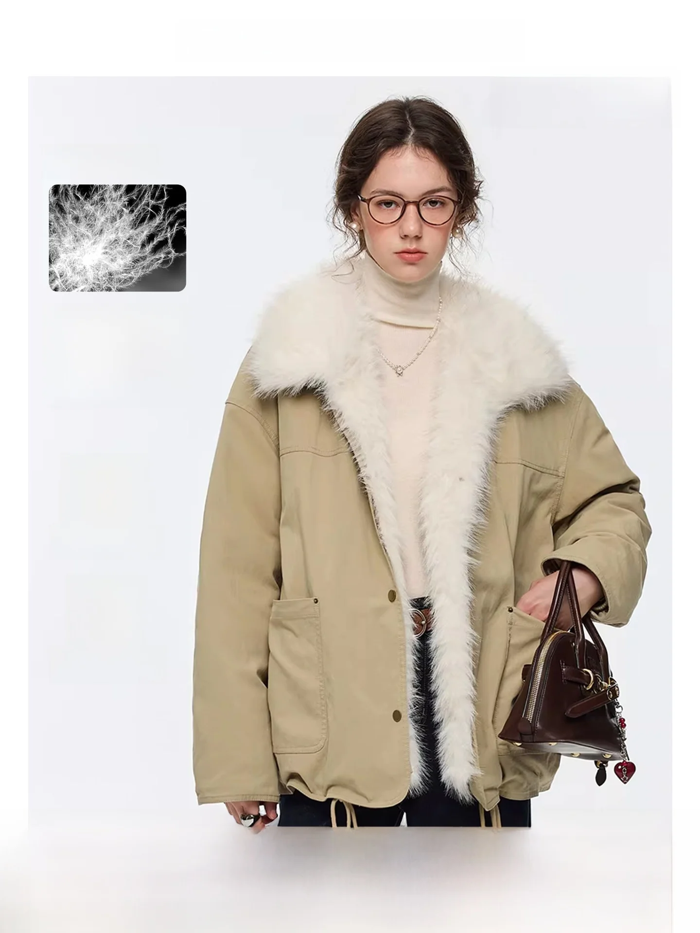 

VEGA CHANG Women's Faion down Jaet Comfortable Velvet Fur Collar Parka Winter Warm Casual Loose Fit White Du down