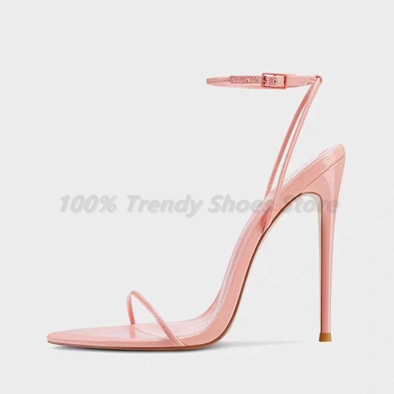 

European and American Pointed Thin Strap Super High Heels Sexy Straight Strap Simple Temperament Thin Heel Open Toe Sandals