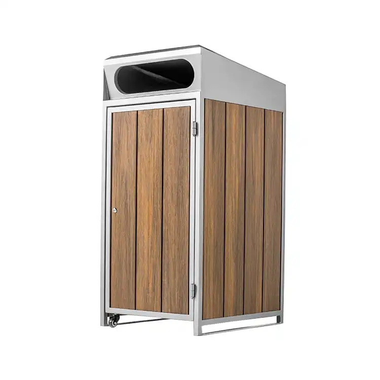 Factory Custom Commercial Outdoor Garbage Cans Garbage Bin Park Wood Dustbin Metal Trash Bin for Street Trash Bin Manufacturer